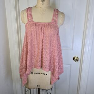 Terra Cotta Lace Asymetrical Hem‎ Women's Top M